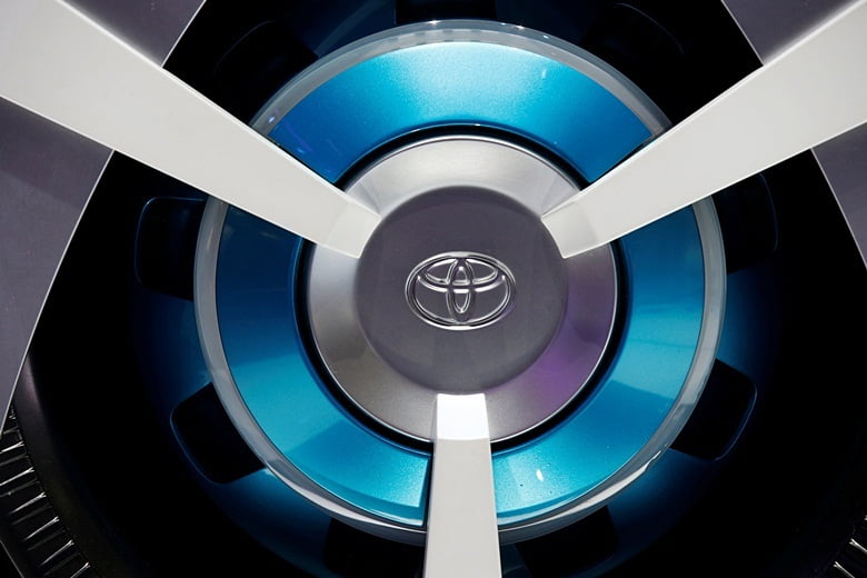 View of a Toyota logo on a wheel at the Mondial de l'Automobile, Paris auto show, during media day in Paris, France, September 30, 2016. REUTERS/Jacky Naegelen