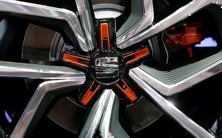 View of a Seat logo on a wheel at the Mondial de l'Automobile, Paris auto show, during media day in Paris, France, September 30, 2016. REUTERS/Jacky Naegelen