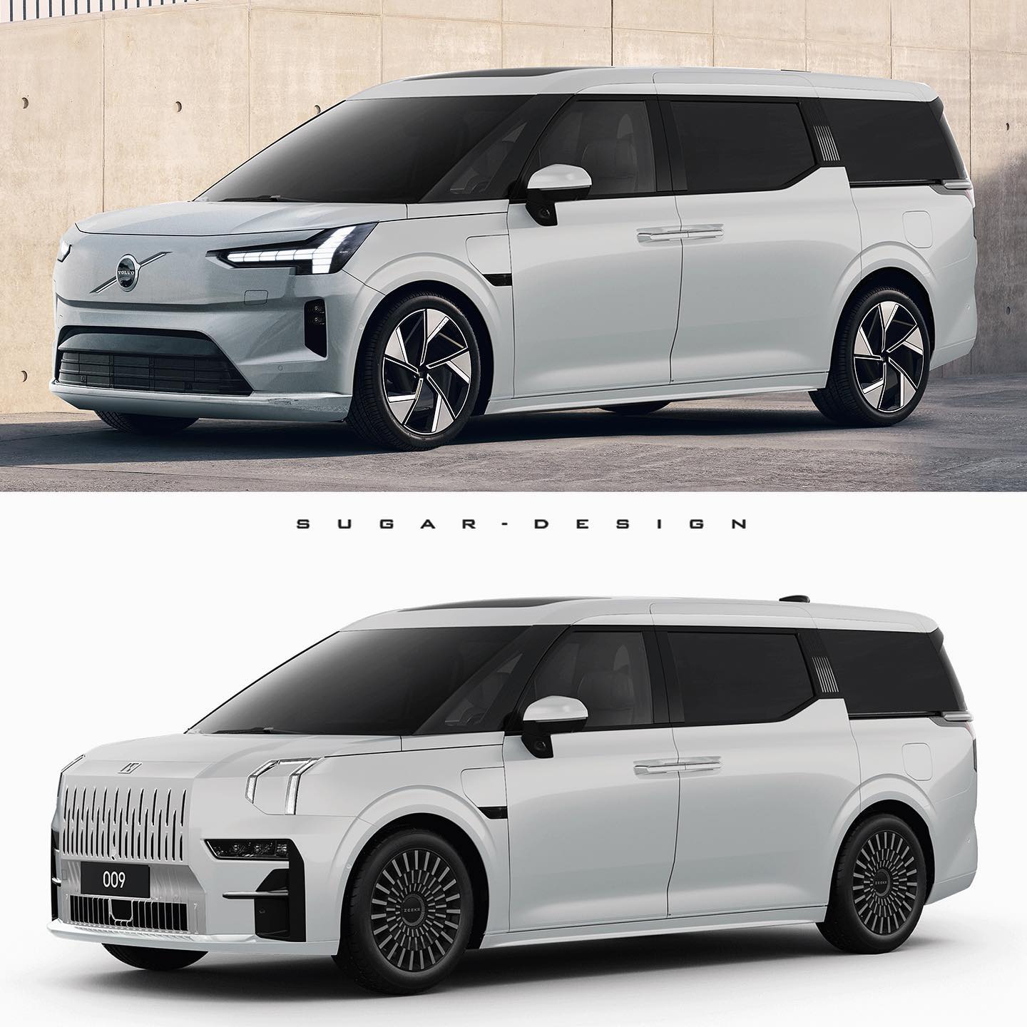 Minivan Volvo EM90 x Zeekr 009 rendering / Foto reprodução / sugardesign_1